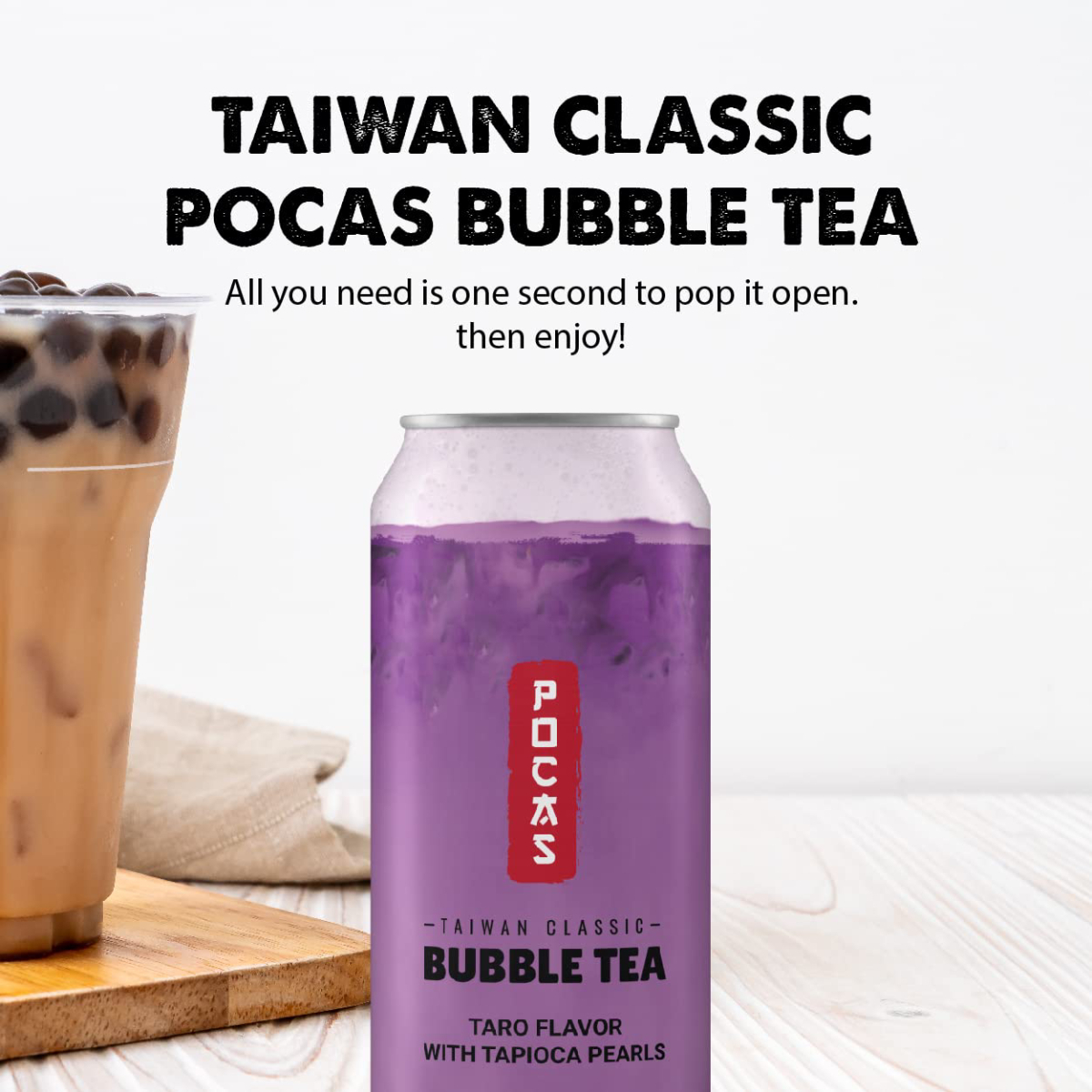 Pocas Bubble Tea Taro Flavor with Tapioca Pearls 490 ml