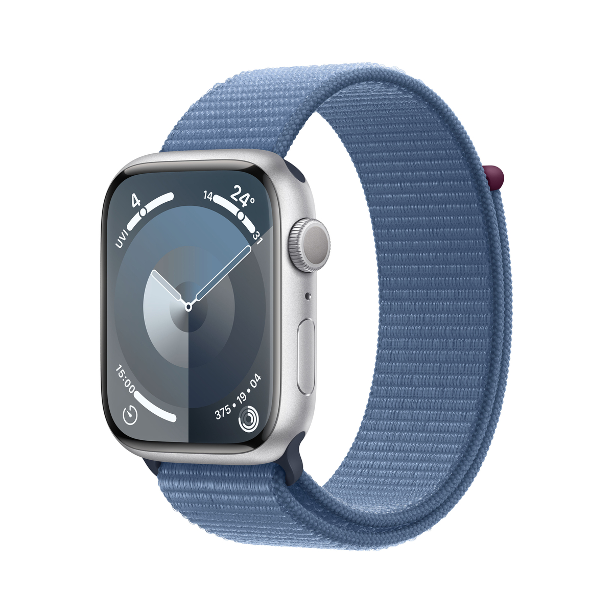 Apple Watch Series 9 GPS, Silver Aluminium Case with Winter Blue Sport Loop, 41 mm, MR923QA/A