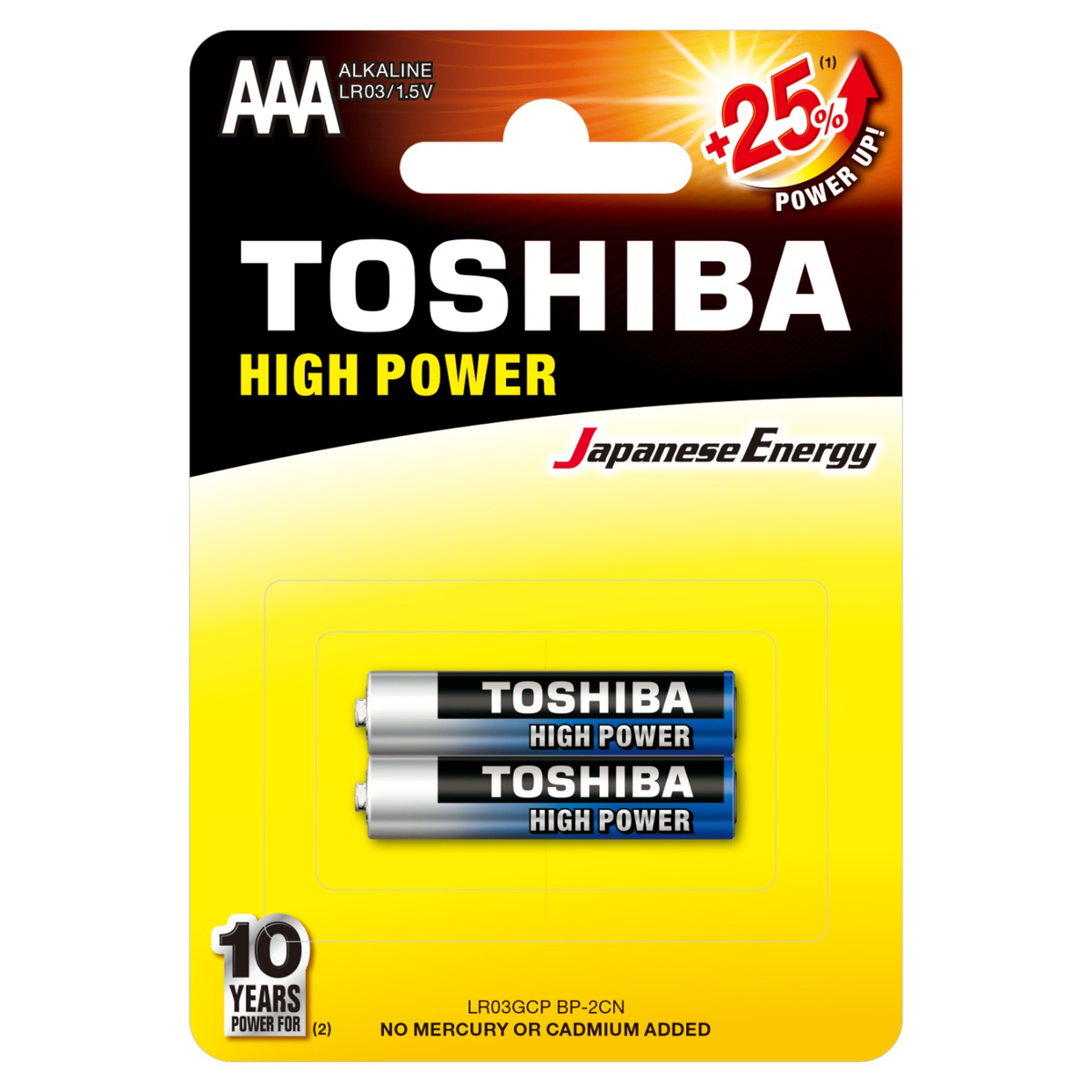Toshiba High Power Alkaline AAA Battery, 1.5V x 2 Pcs, LR03