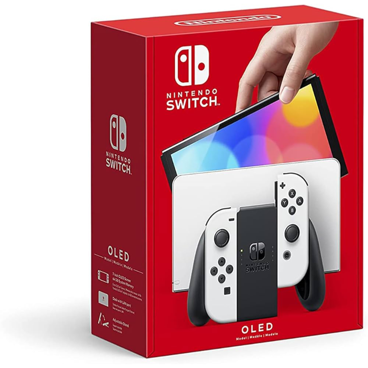 Nintendo Switch (OLED Model) -White+ Wireless Core Controller Red For Nintendo Switch +Nyko Swivel Grips