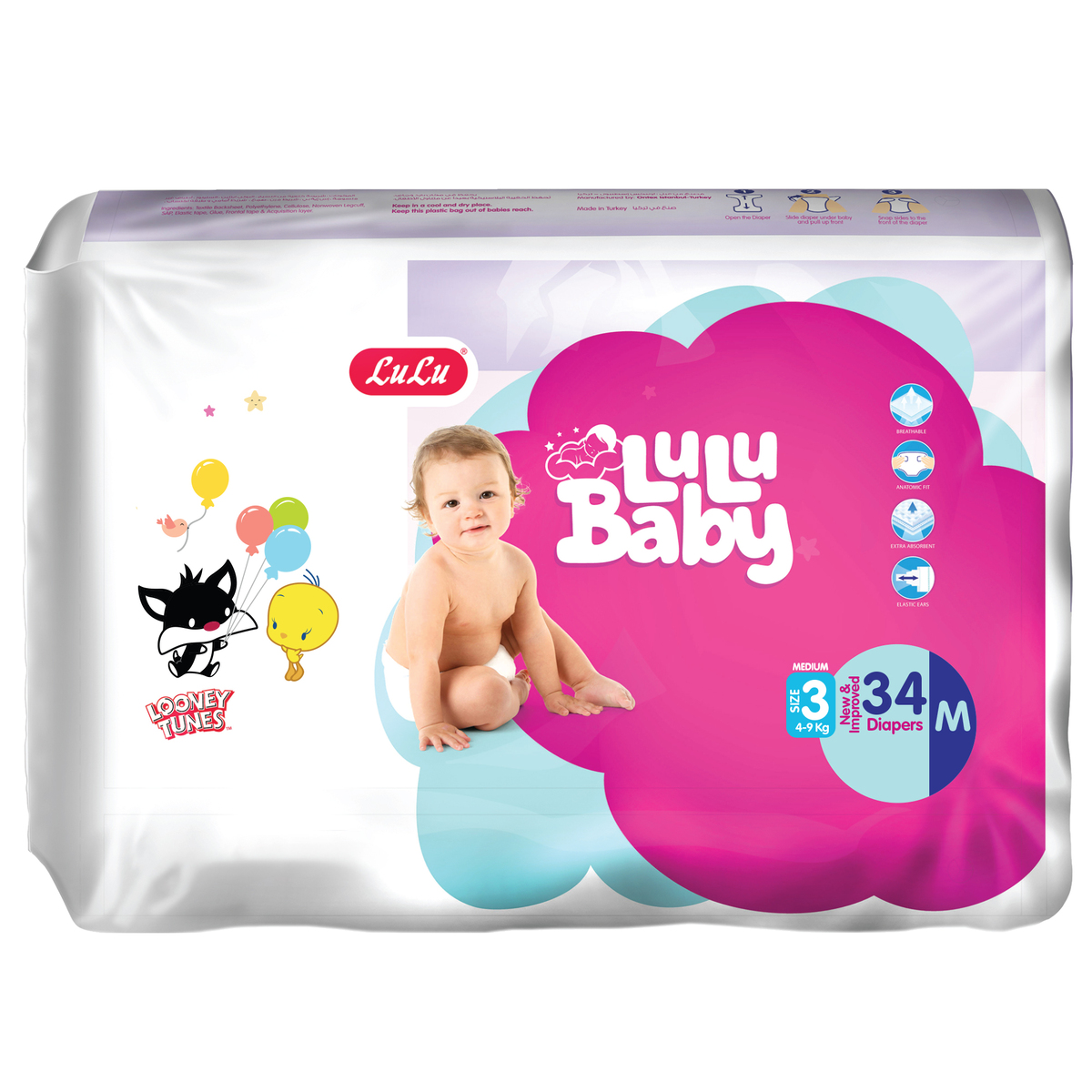 LuLu Baby Diapers Size 3 Medium 4-9kg Value Pack 34pcs
