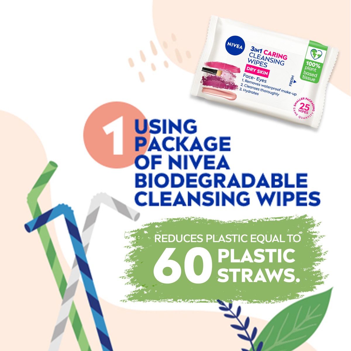 Nivea Face Wipes 3in1 Caring Cleansing Dry Skin 25 pcs
