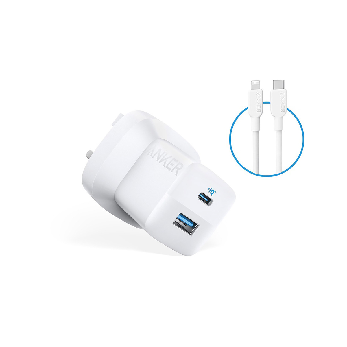 Anker 323 Charger 33W with Type-C to Lightning Charging Cable B2331K21 White