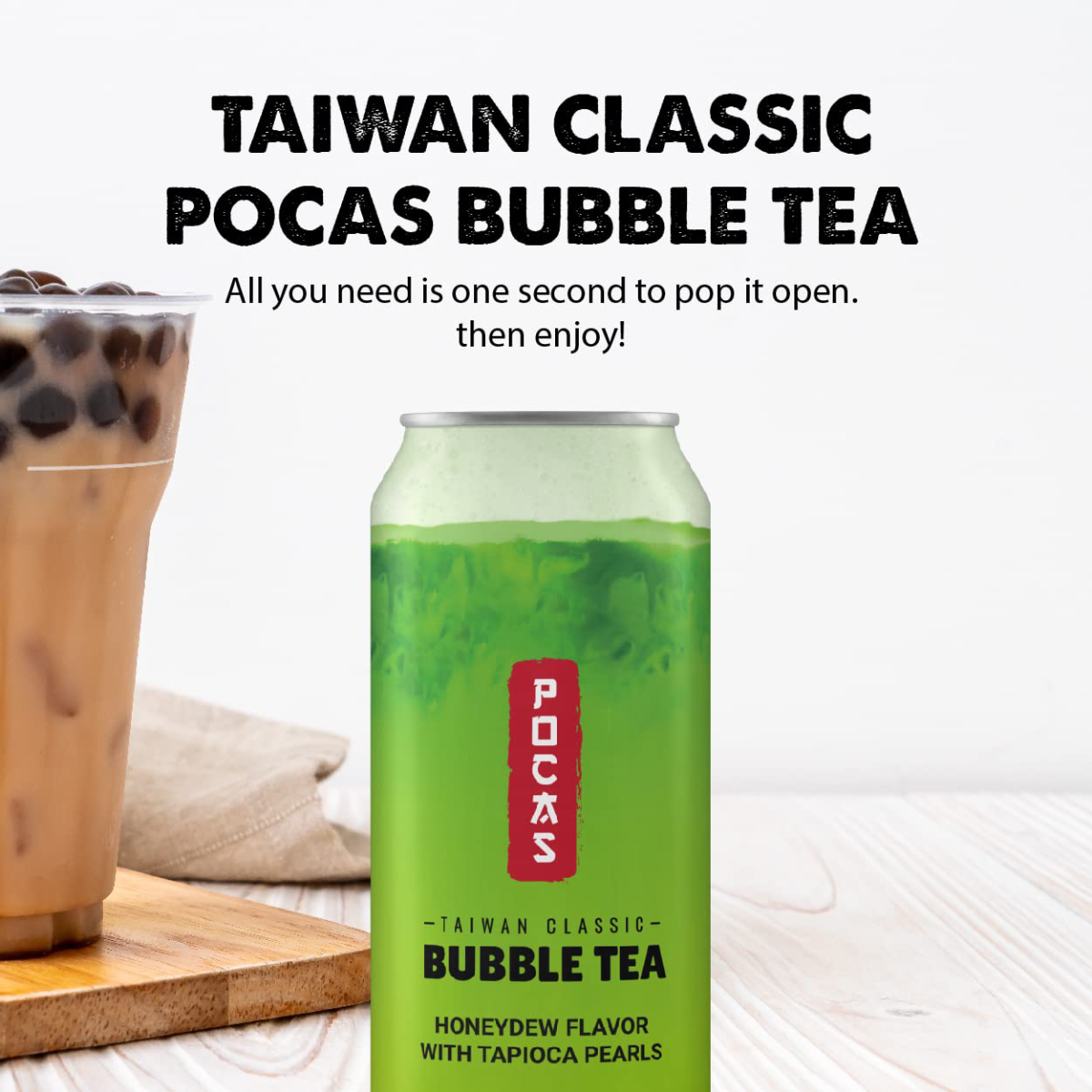 Pocas Bubble Tea Honey Dew Flavor with Tapioca Pearls 490 ml