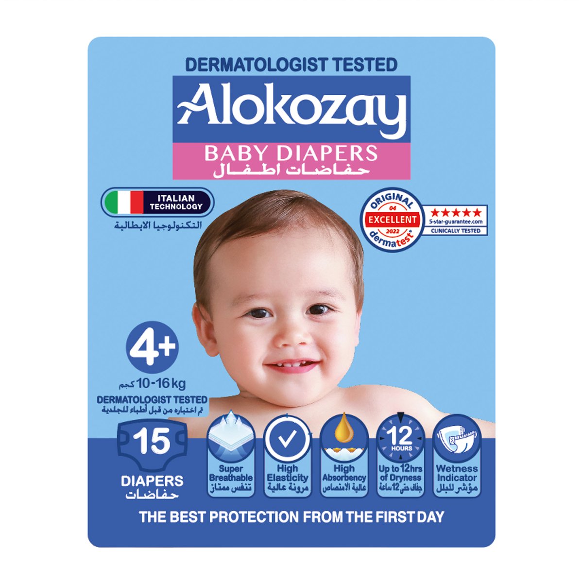 Alokozay Baby Diapers Size 4+ 10-16 kg 15 pcs