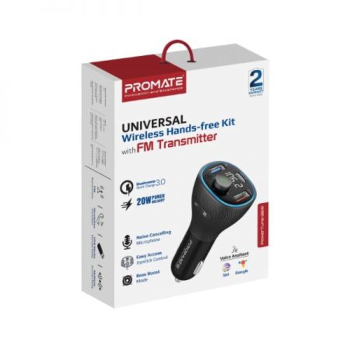 Promate Power Tune Universal Wireless Hands-free Kit with FM Transmitter, 20 W, Black