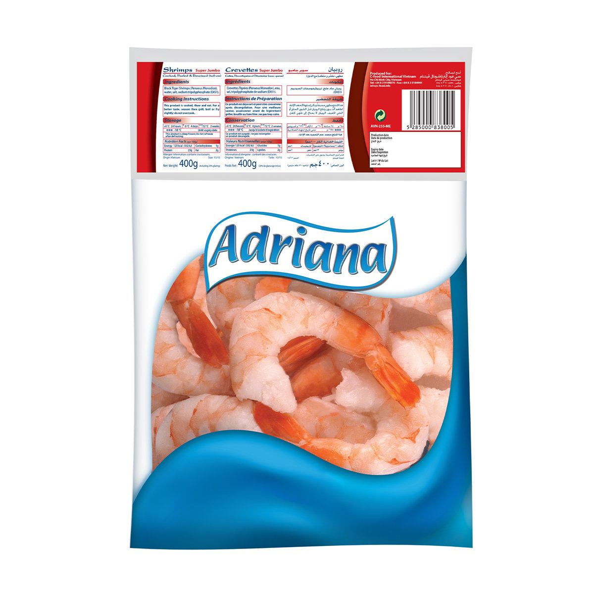 Adriana Cooked Super Jumbo Shrimps 400 g