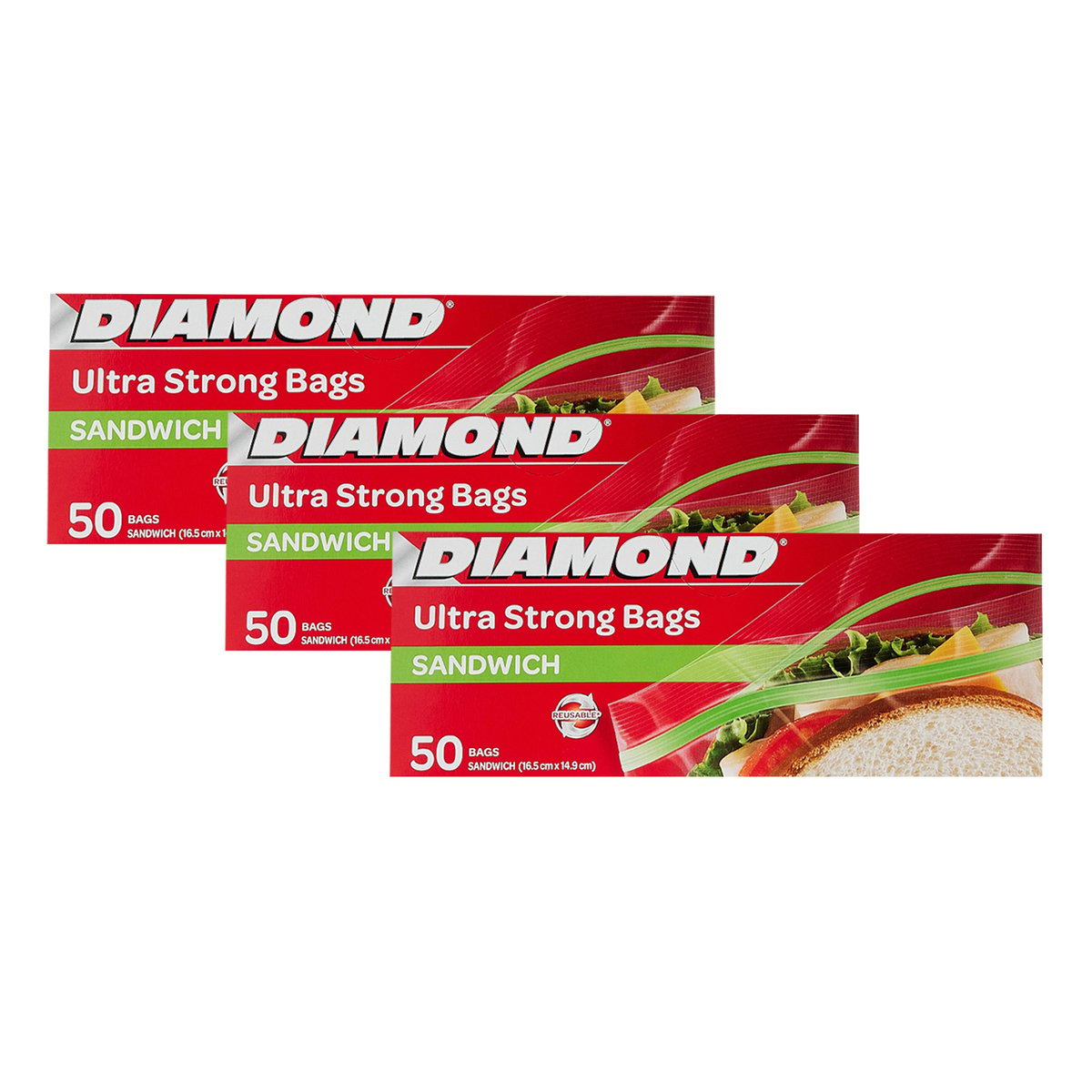 Diamond Sandwich Bags Value Pack 3 x 50 pcs