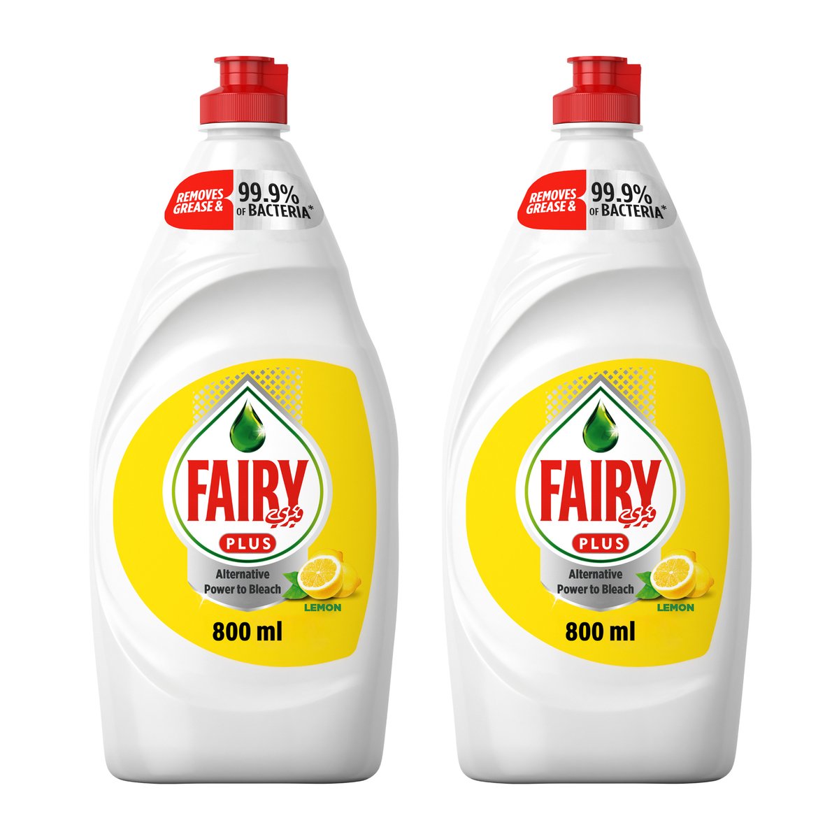 Fairy Plus Lemon Dishwashing Liquid Soap With Alternative Power To Bleach 2 x 800 ml