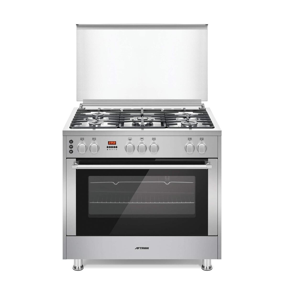 أفترون آلة طبخ شبه احترافية مقاس 90 × 60 سم بـ5 شعلات غاز باللون الفضي AFPGR9575SSD-O