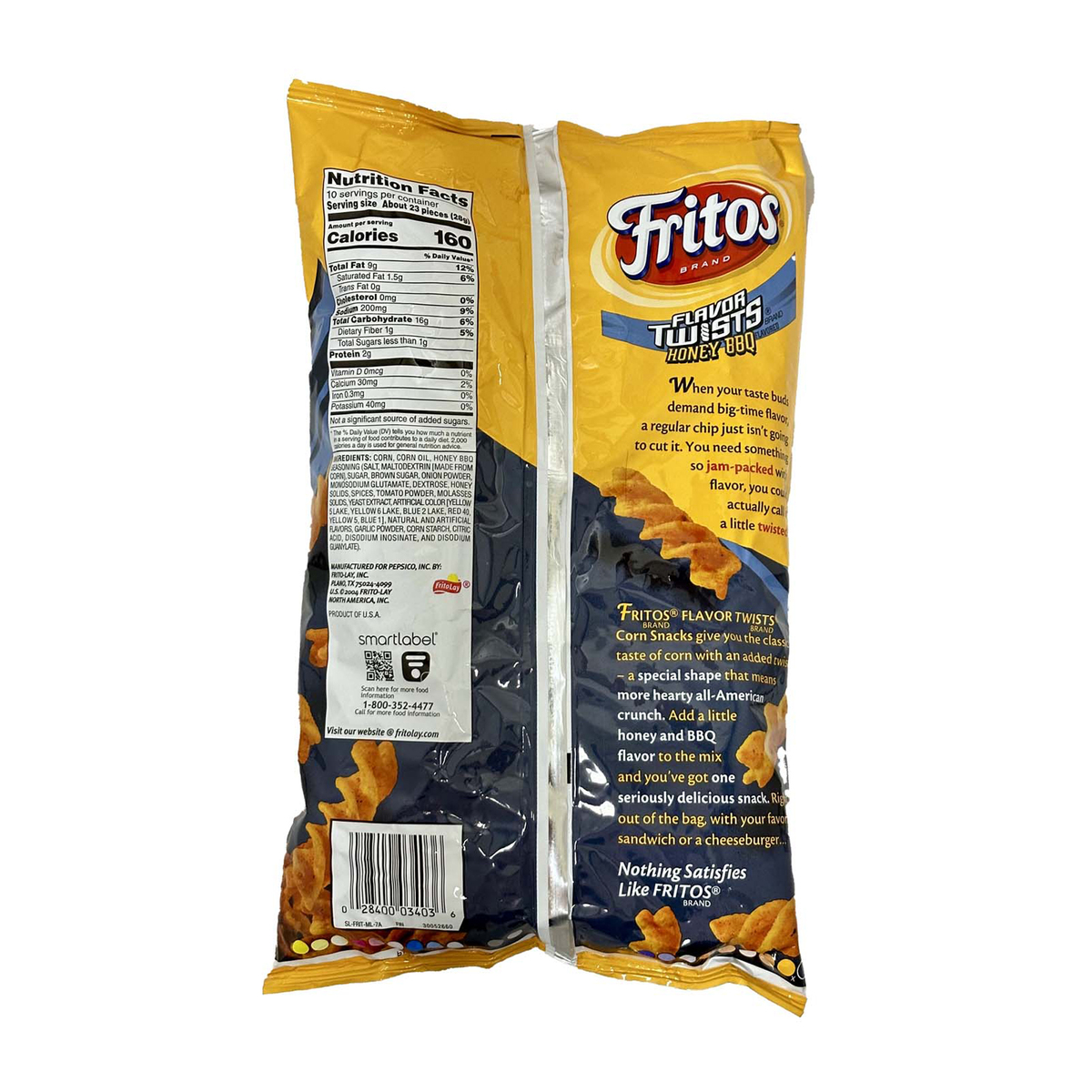 Fritolay Fritos Flavor Twists Honey BBQ Corn Snacks 283.5 g