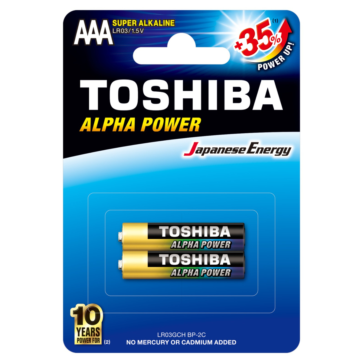 Toshiba Alpha Power Alkaline AAA Battery, 1.5V x 2 Pcs, LR03
