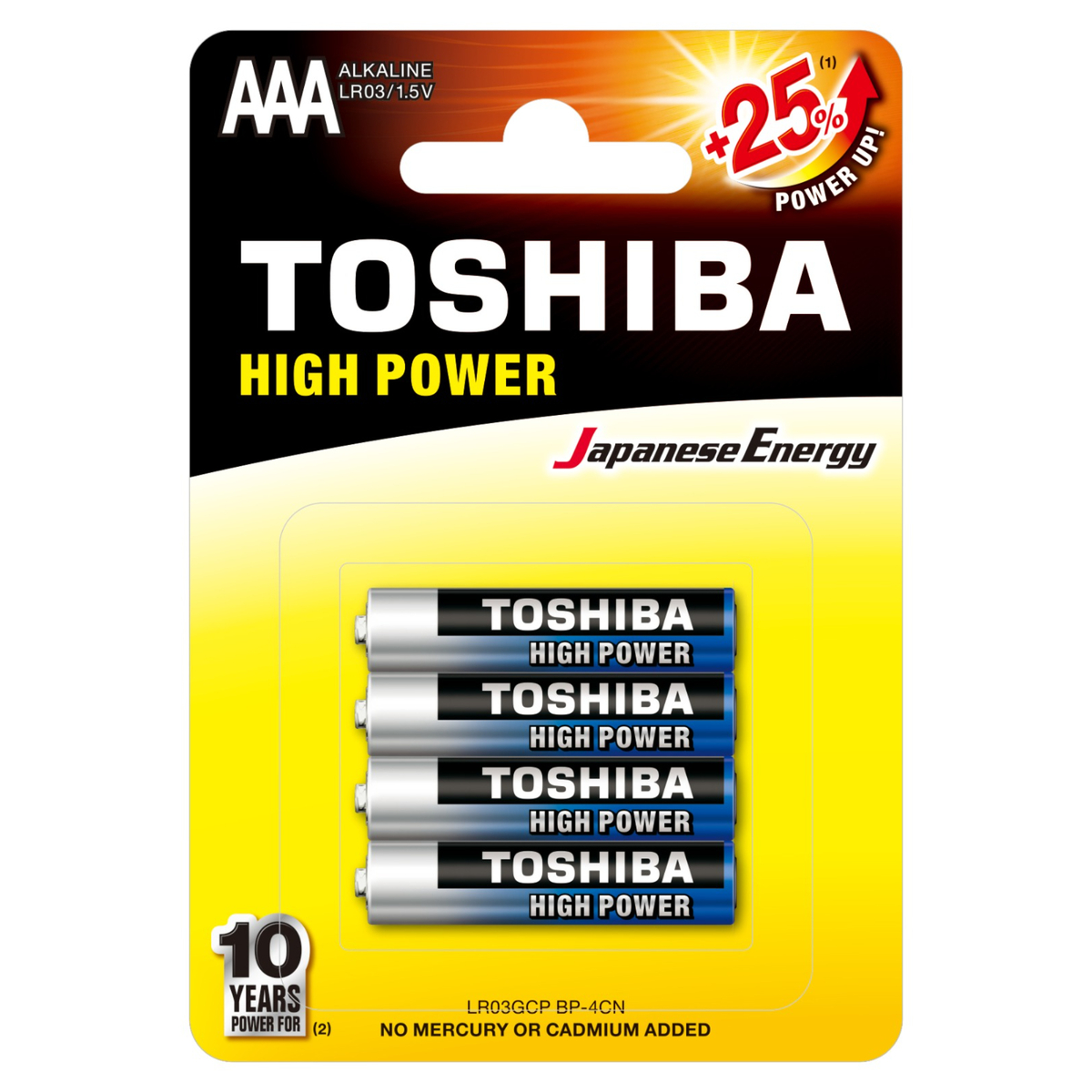 Toshiba High Power Alkaline AAA Battery, 1.5V x 4 Pcs, LR03
