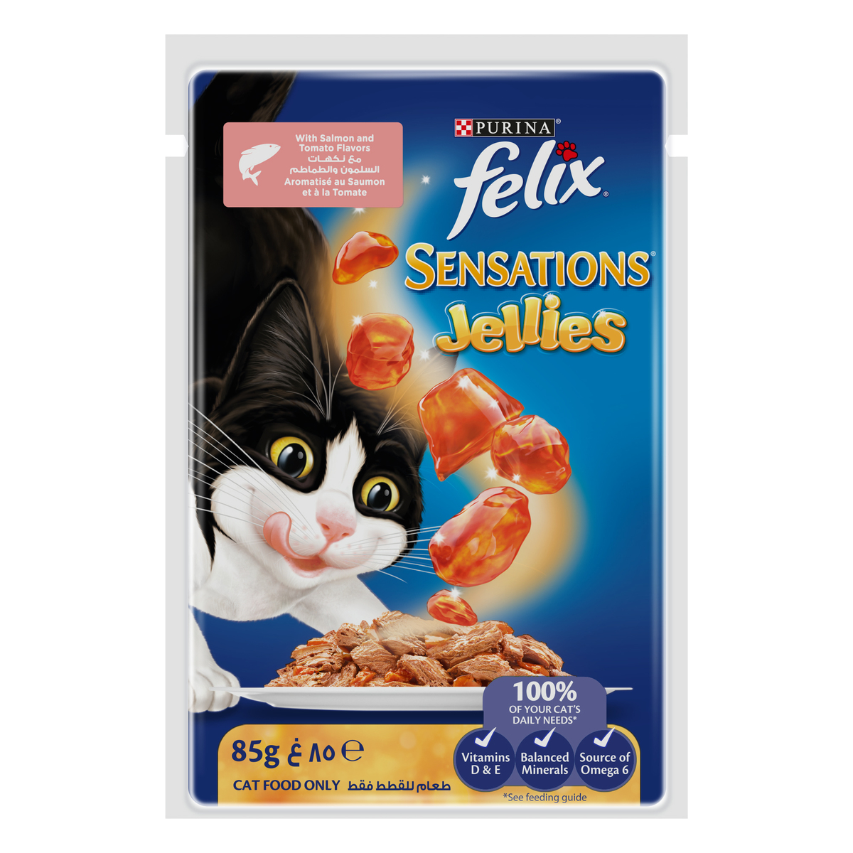 Purina Felix Sensations Jellies With Salmon And Tomato Flavors Cat Food 85 g