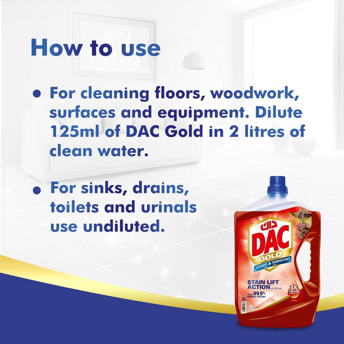 Dac Gold Arabian Oud Multi Purpose Disinfectant 3 Litres + 1 Litre