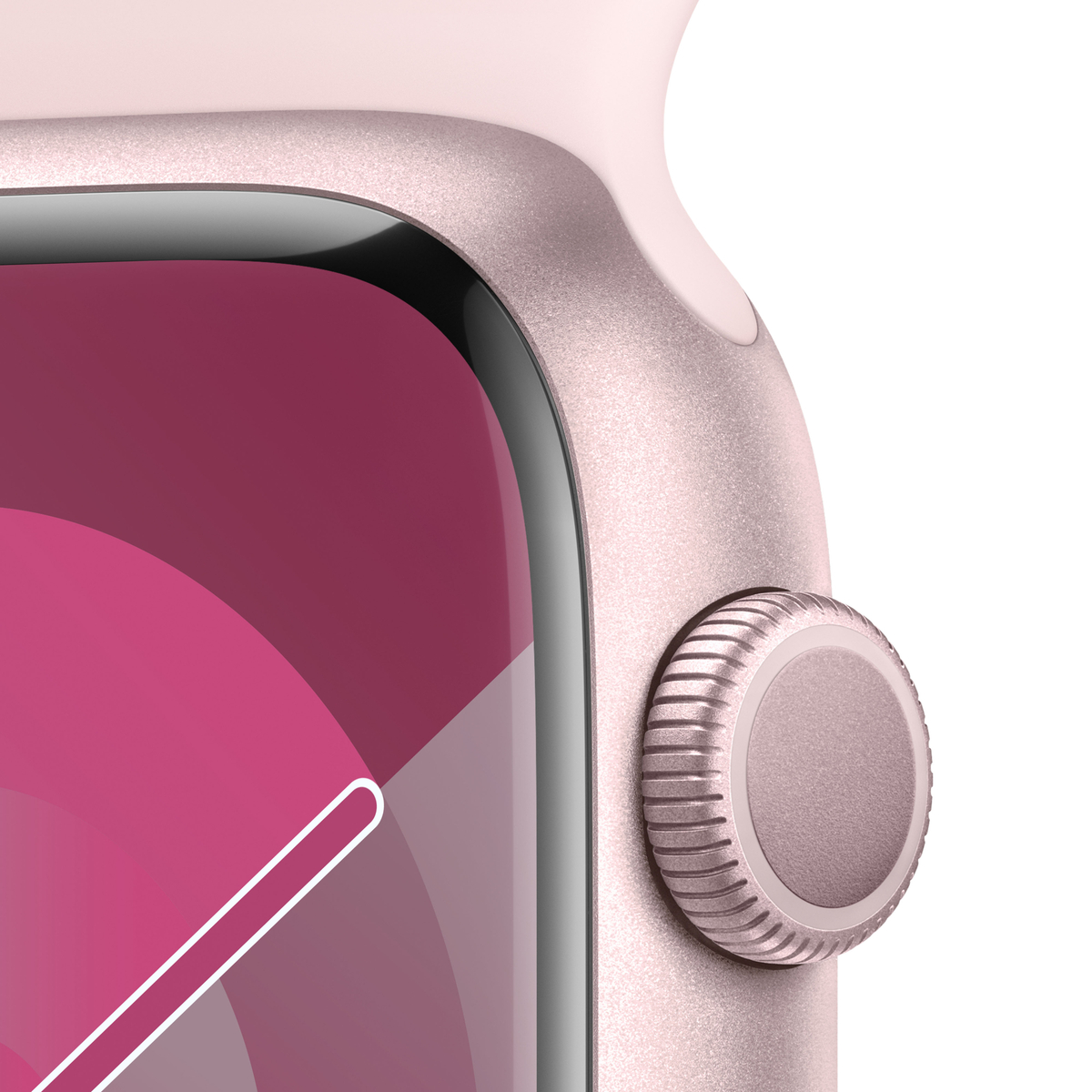 Apple Watch Series 9 GPS, Pink Aluminium Case with Light Pink Sport Band, 41 mm, M/L, MR943QA/A