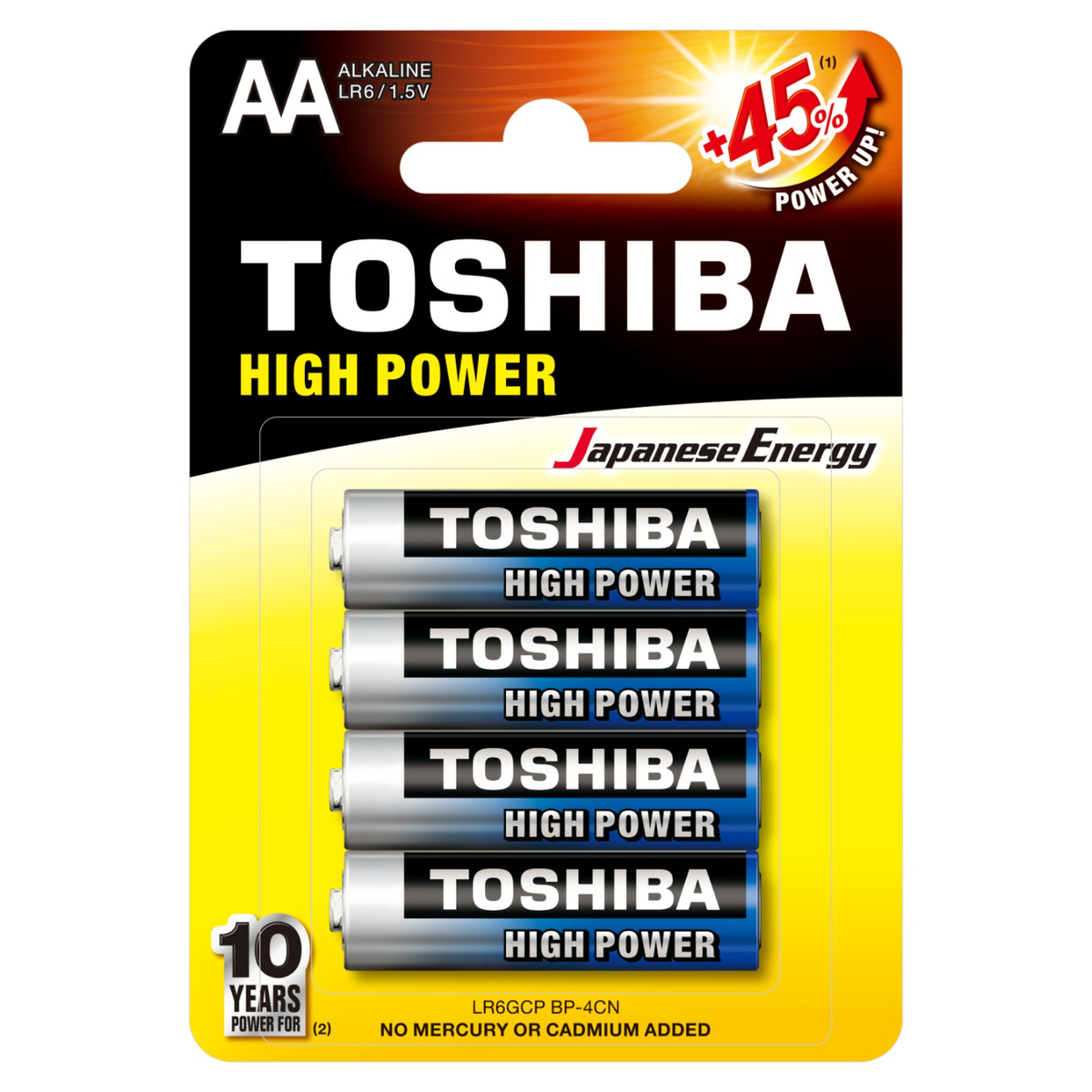 Toshiba High Power Alkaline AA Battery, 1.5V x 4 Pcs, LR6