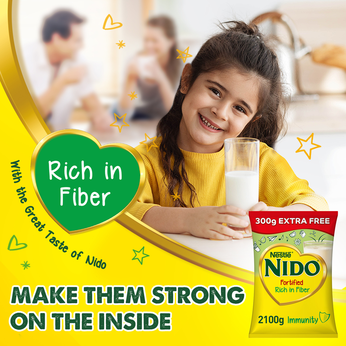 Nestle Nido Fortified Milk Powder Rich In Fiber Pouch 1800 g + 300 g