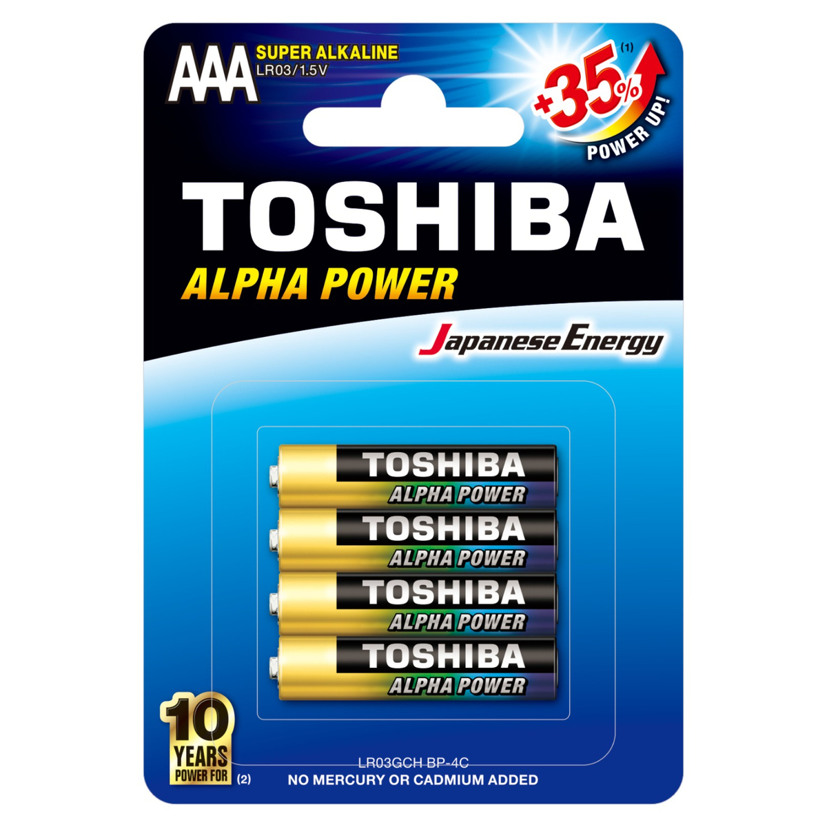 Toshiba Alpha Power Alkaline AAA Battery, 1.5V x 4 Pcs, LR03