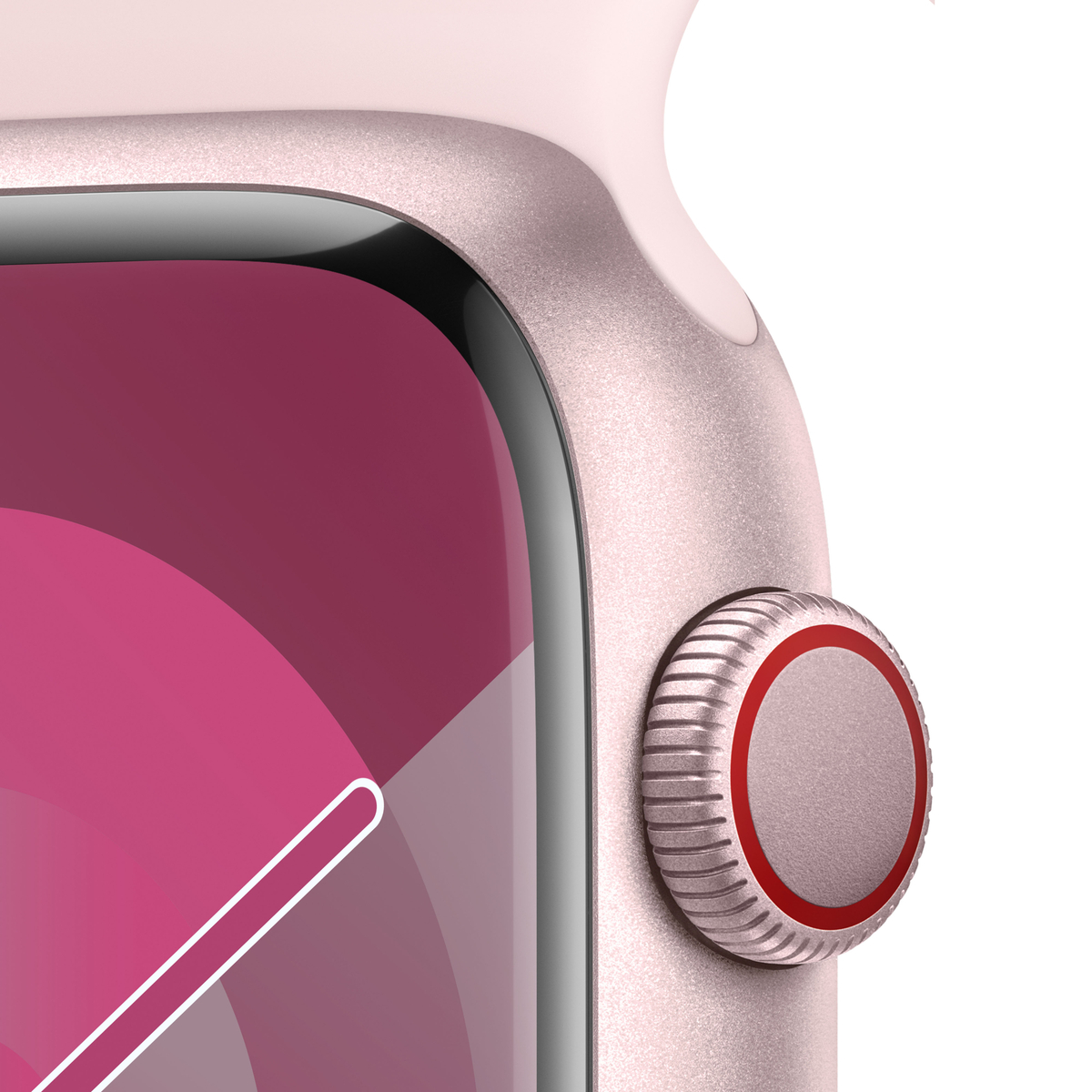 Apple Watch Series 9 GPS + Cellular, Pink Aluminium Case with Light Pink Sport Band, 45 mm, M/L, MRML3QA/A