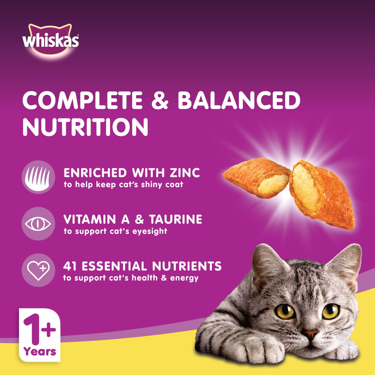 Whiskas Chicken Dry Food for Adult Cats 1+ Years 3kg