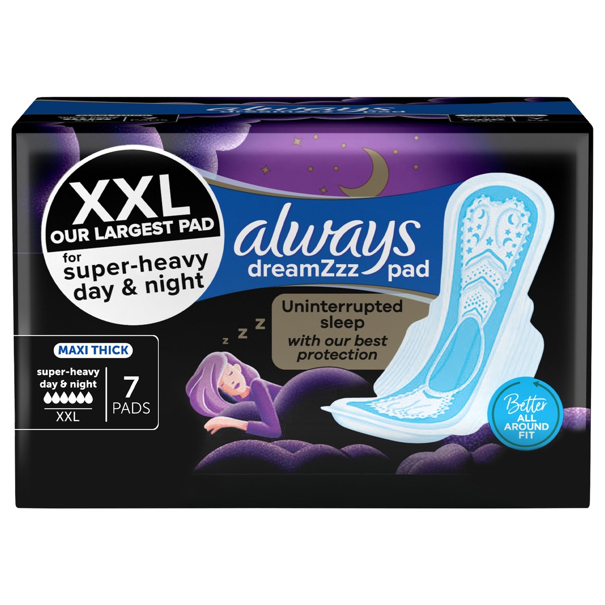 Always Dreamzz Breathable Soft Maxi Thick Night long Sanitary Pads With Wings 7 pcs