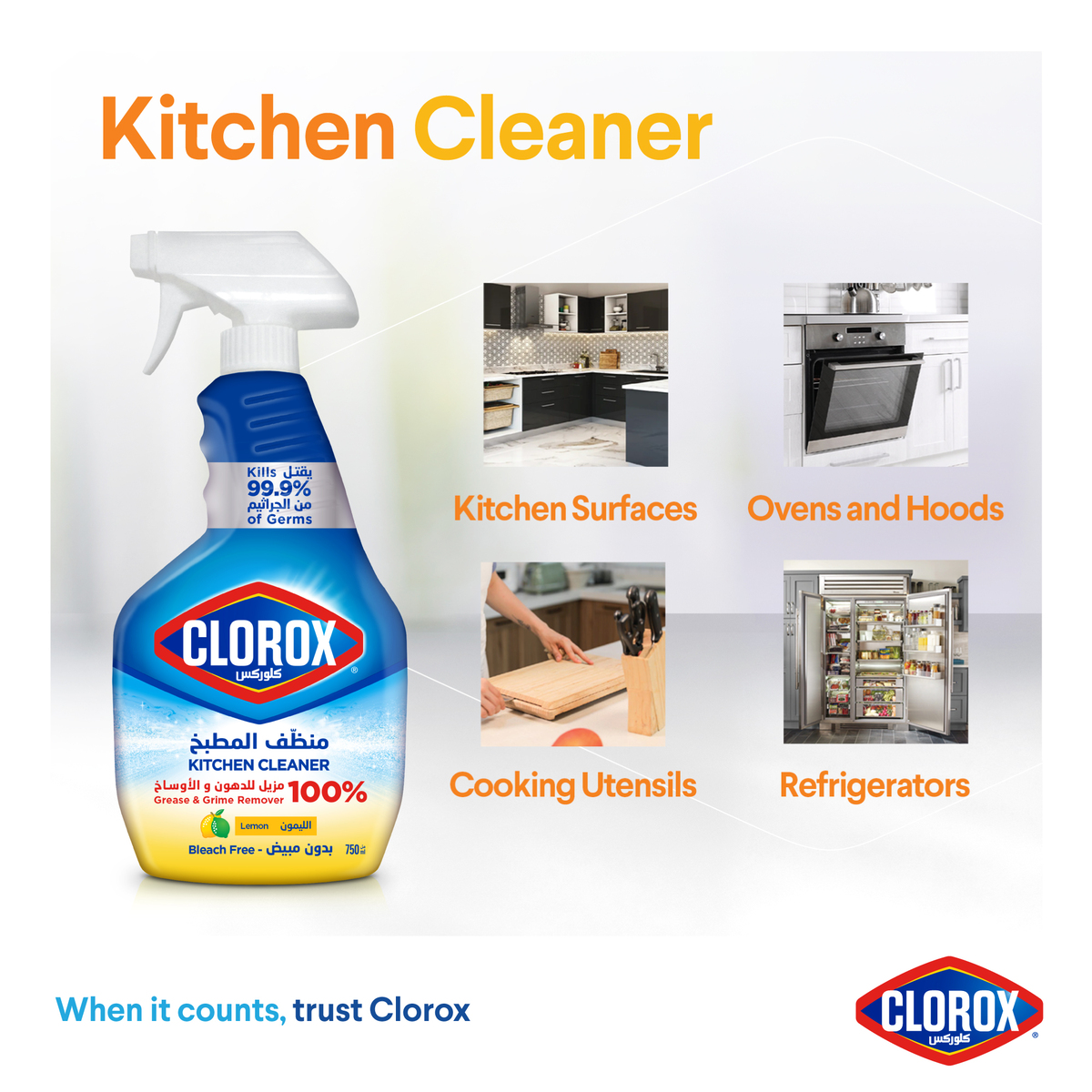 Clorox Kitchen Spray Cleaner Lemon Bleach Free 750 ml