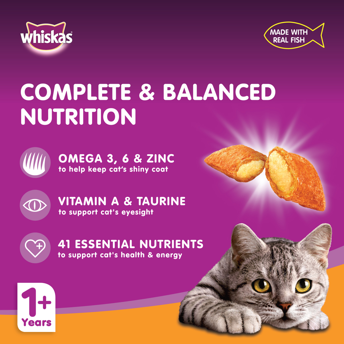 Whiskas Grilled Salmon Dry Food for Adult Cats 1+ Years 1.2 kg