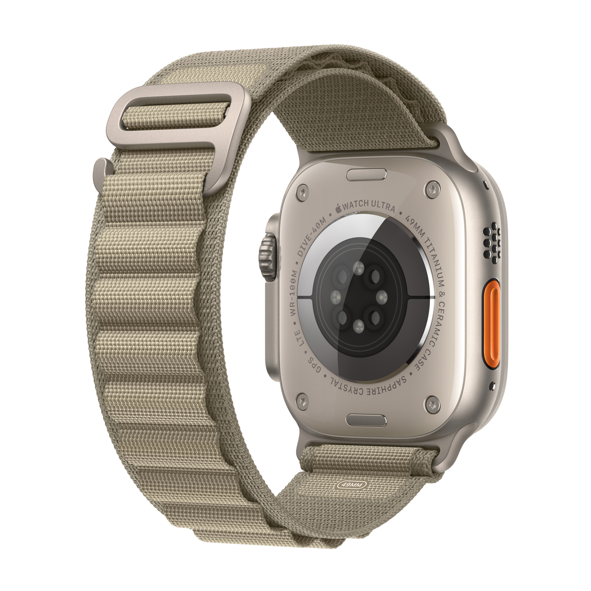 Apple Watch Ultra 2 GPS + Cellular, Titanium Case with Olive Alpine Loop, 49 mm, Small, MREX3AE/A