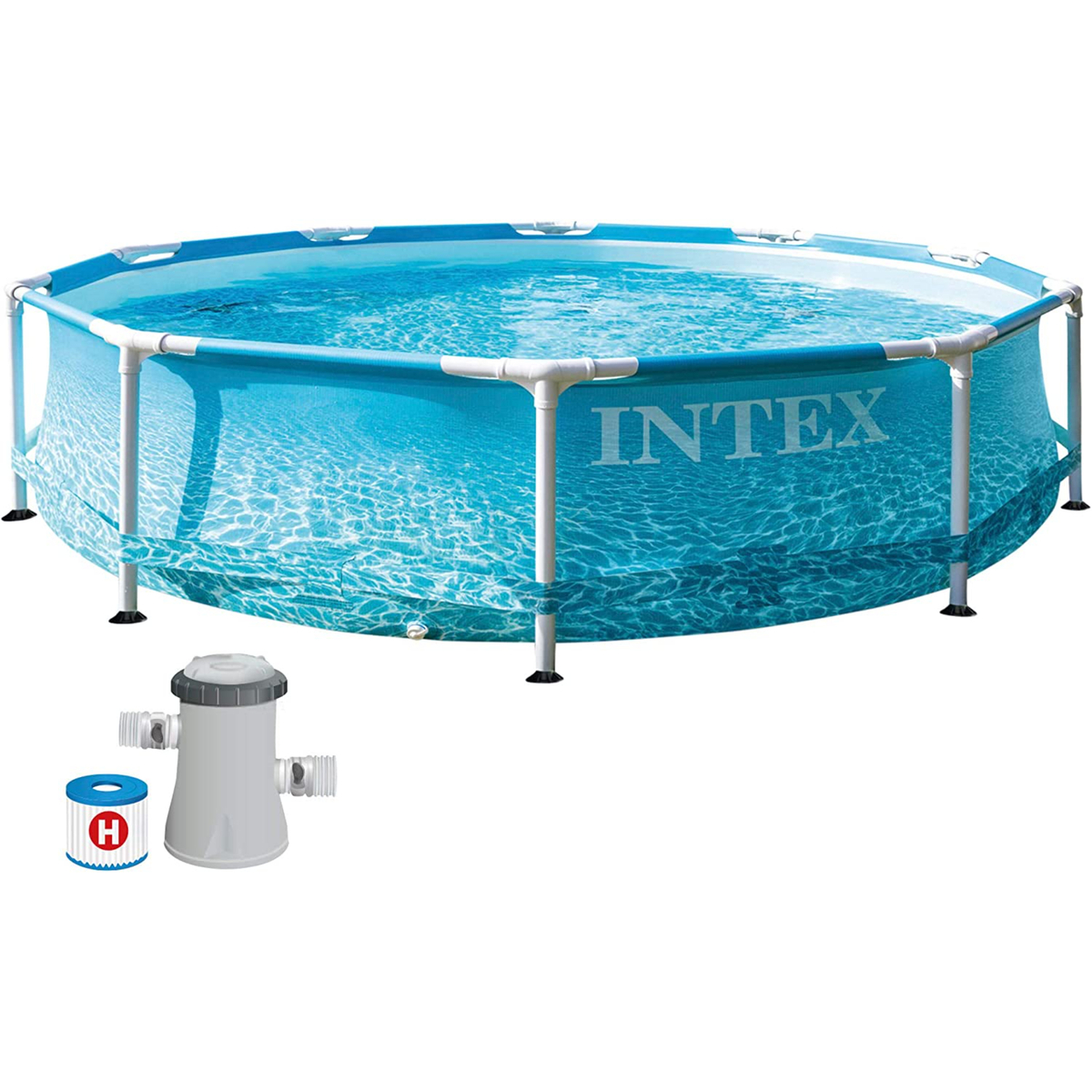 Intex 10 ft x 30-inch Beachside Metal Frame Pool Set, Multicolour - 28208