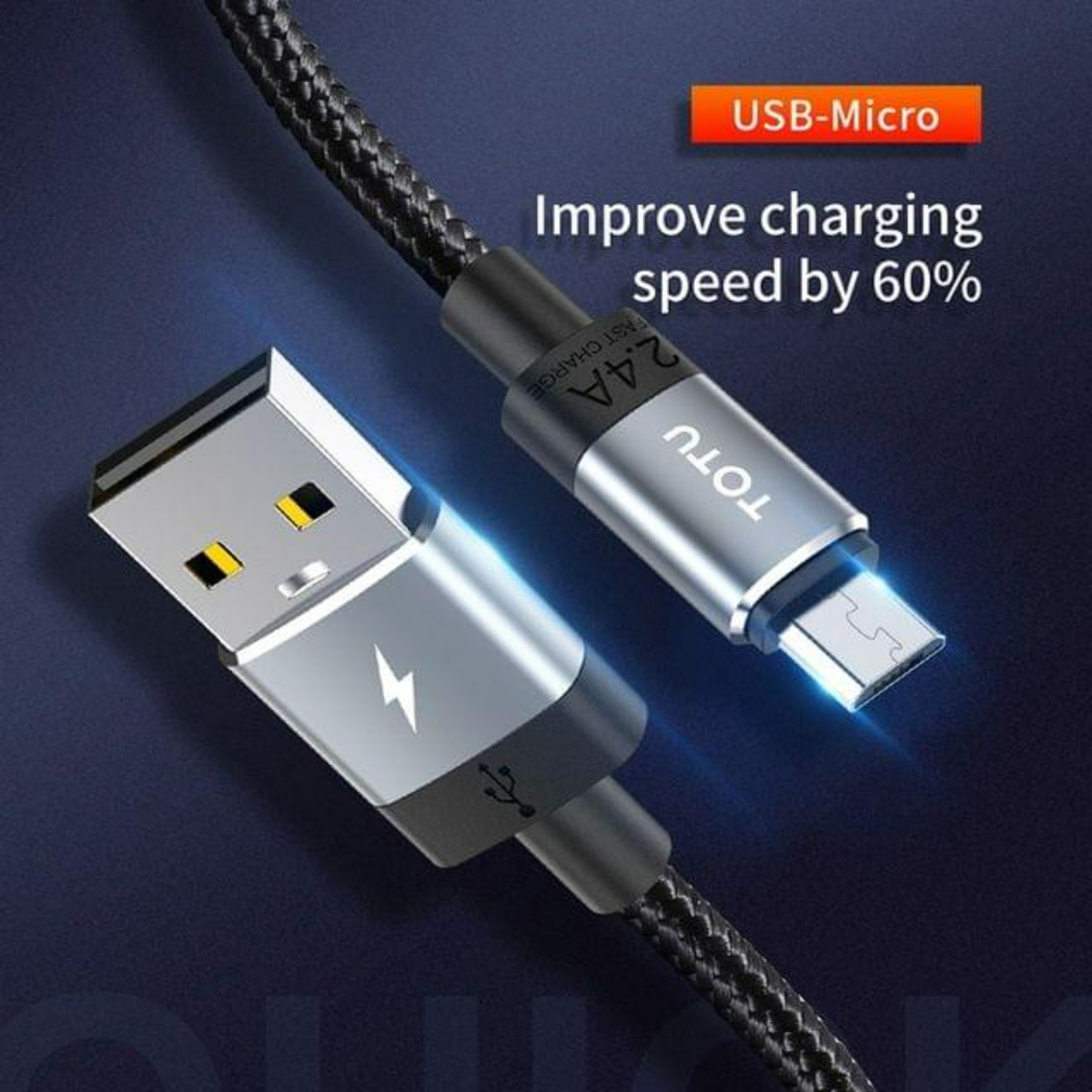Totu Micro USB Fast Charging Cable, 2.4A, 1 m, White, BM-001