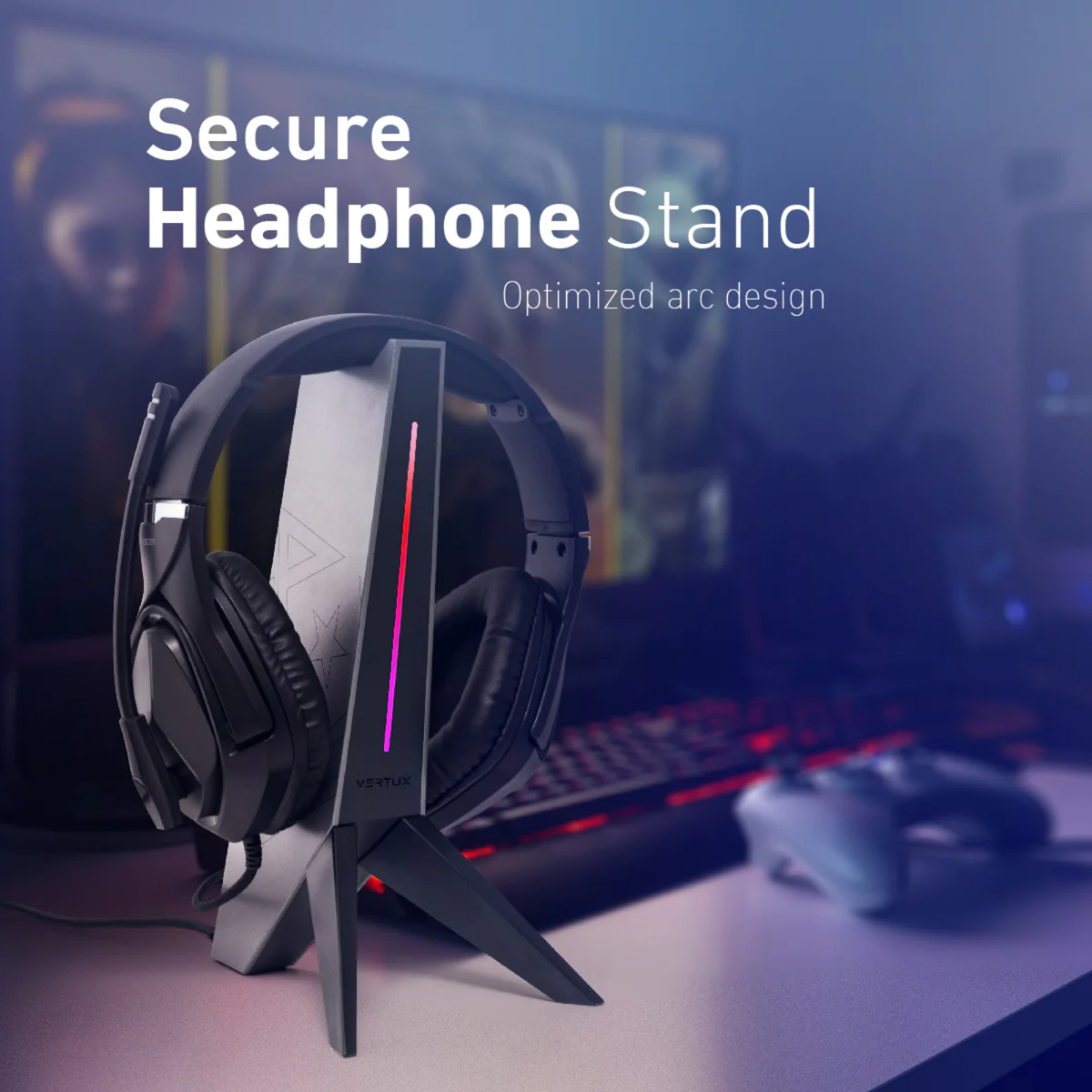 Vertux 4-In-1 Integrated Gaming Headset Stand, Zulu