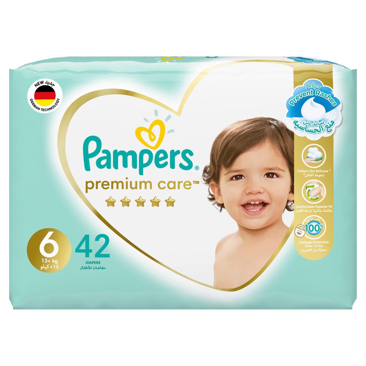 Pampers Premium Care Taped Baby Diapers, Size 6, 13+kg, Unique Softest Absorption for Ultimate Skin Protection, 42 pcs