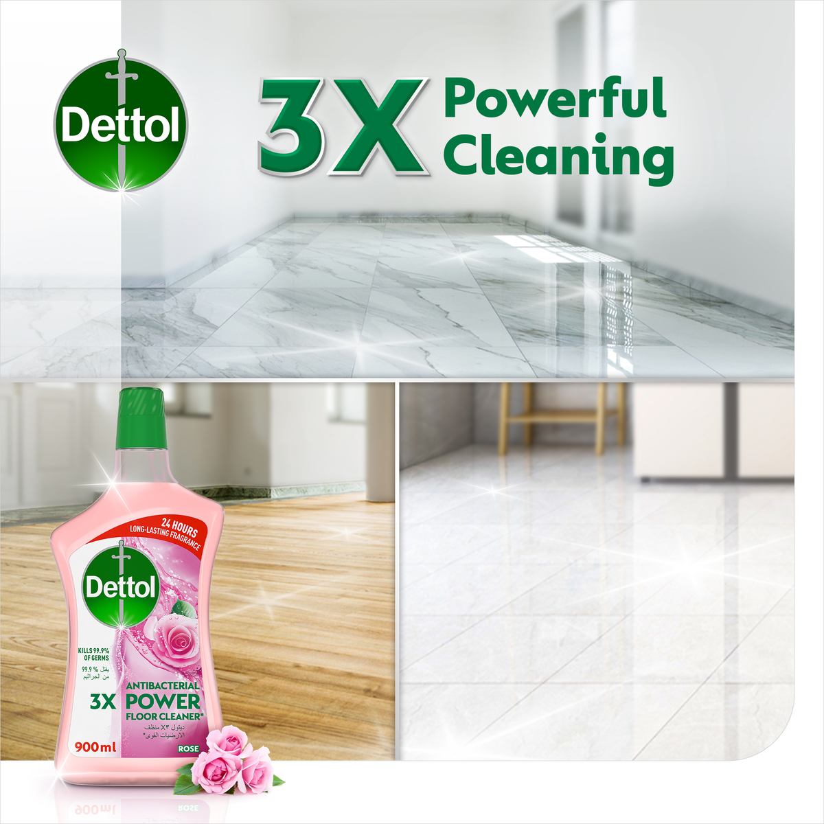 Dettol Rose Antibacterial Power Floor Cleaner 900 ml
