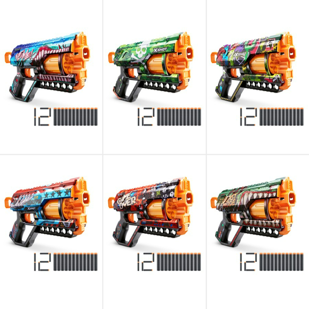 X-Shot Skins Griefer with 12 Darts,1 Pc, Assorted, Multicolour, XS-36561