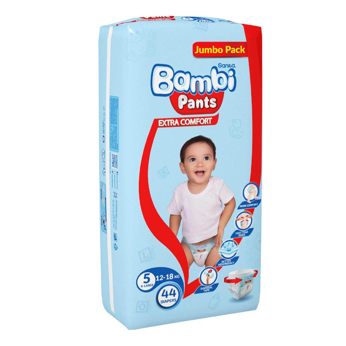 Sanita Bambi Baby Diaper Pants Size 5 Extra Large 12-18 kg 44 pcs
