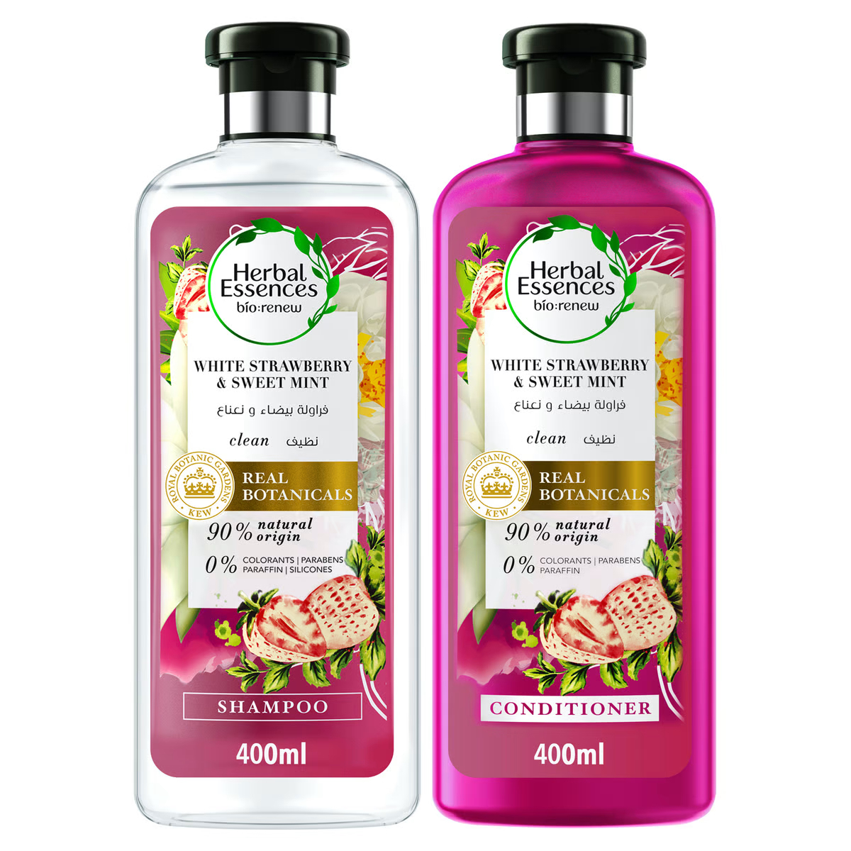 Herbal Essences Bio: Renew Natural Shampoo + Conditioner with White Strawberry & Sweet Mint for Hair Volume 400 ml + 400 ml