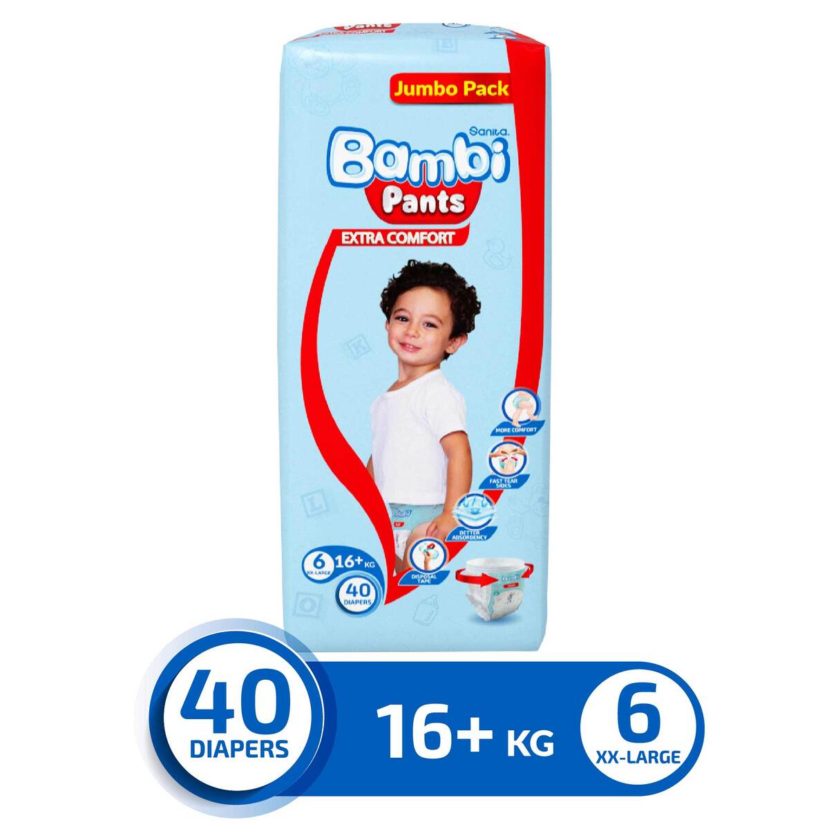Sanita Bambi Baby Diaper Pants Size 6 XX-Large 16+ kg 40 pcs Online at Best  Price, Baby Nappies