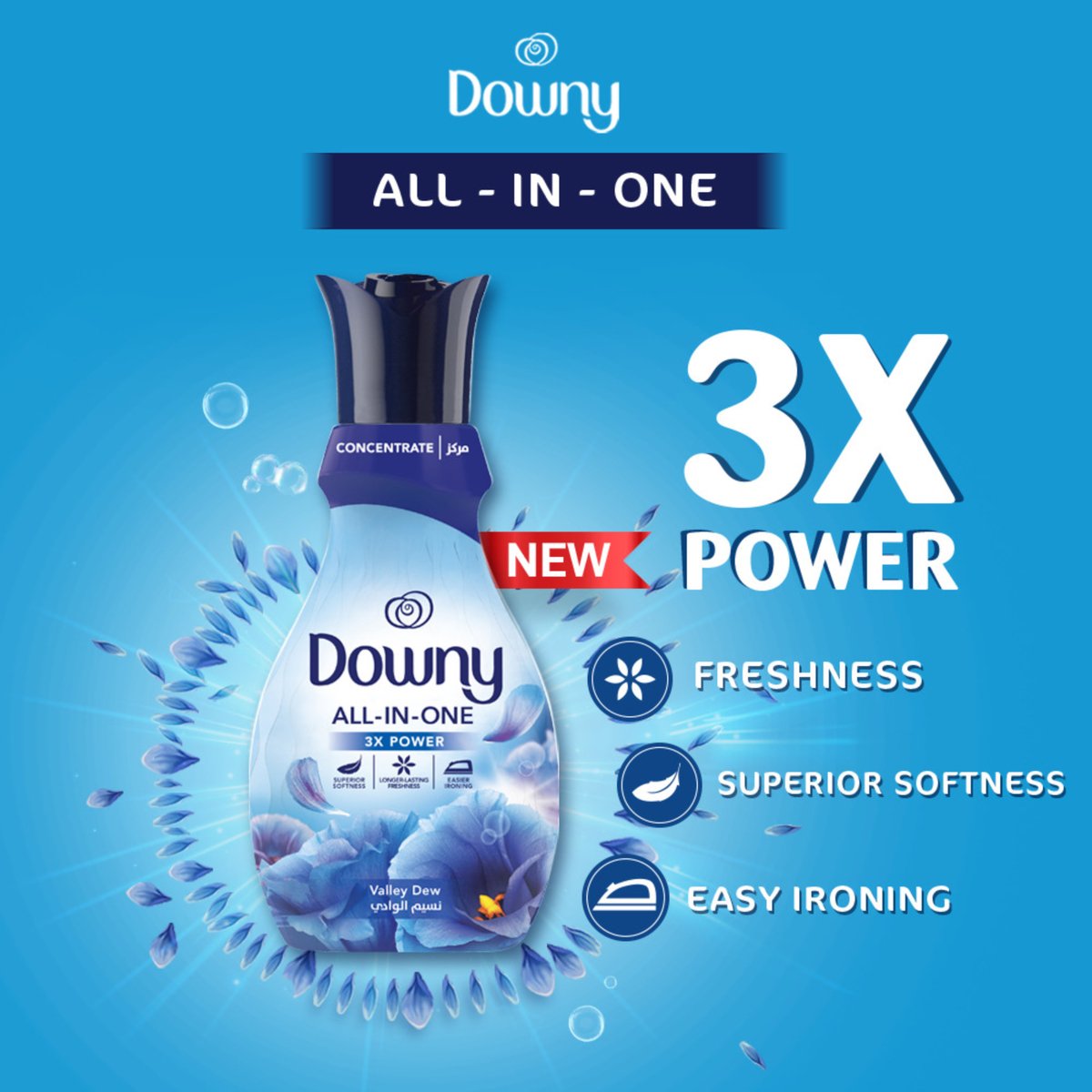 Downy Concentrate All-in-One Valley Dew Scent Fabric Softener Value Pack 2 x 1 Litre