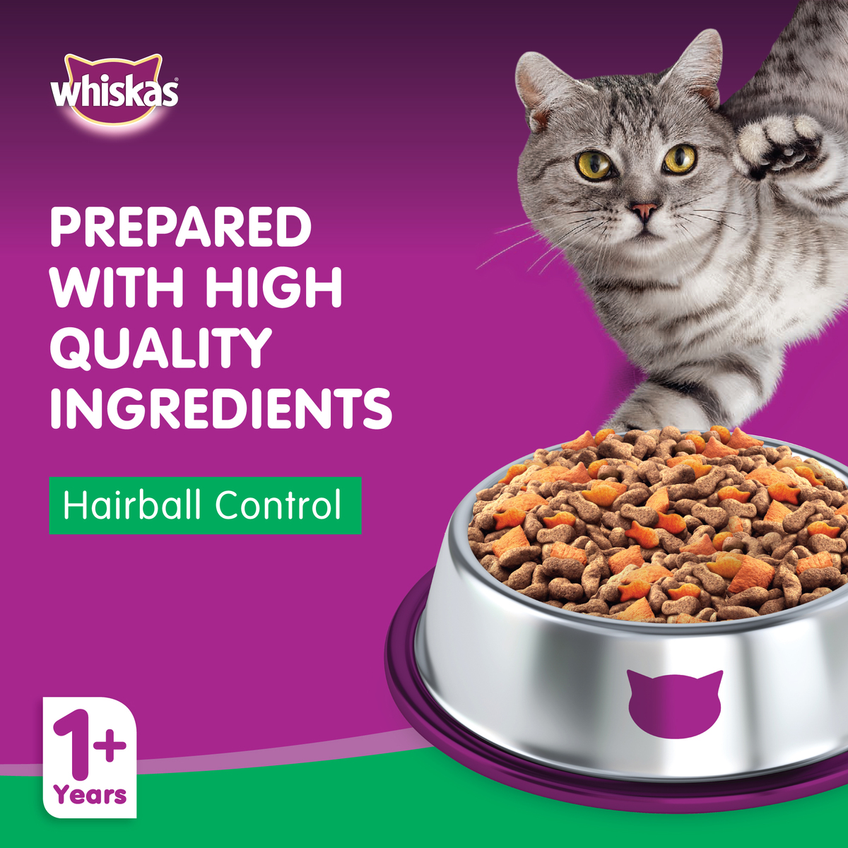 Whiskas Chicken & Tuna Hairball Control Dry Food for Adult Cats 1.1kg