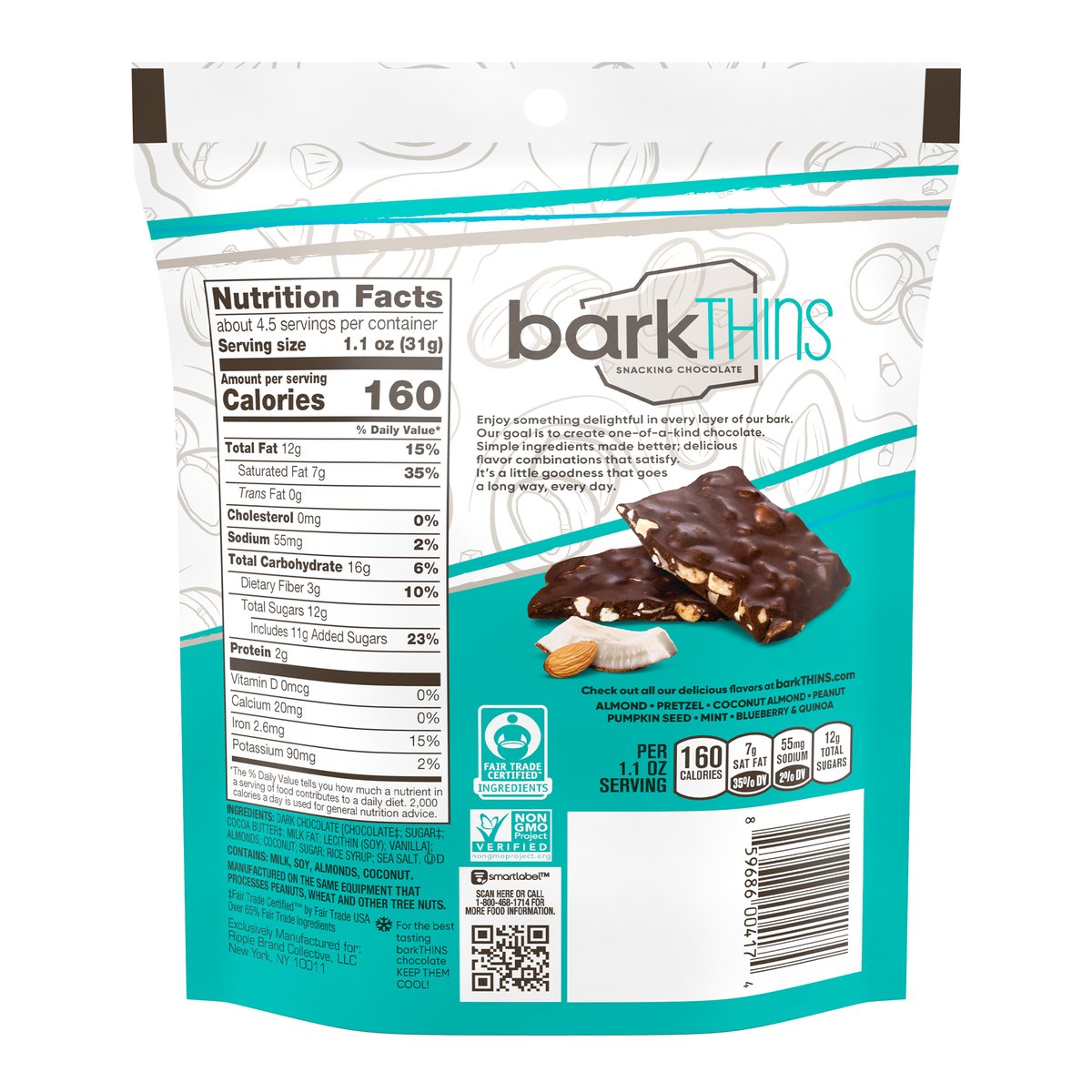Bark Thins Dark Chocolate Coconut & Almond Snacking Chocolate 133 g