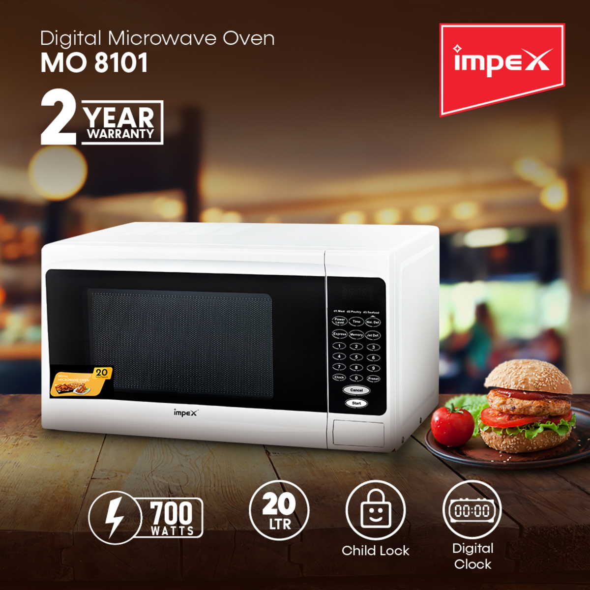 Impex MO 8101 20 litre Digital Microwave Oven with Digital Clock
