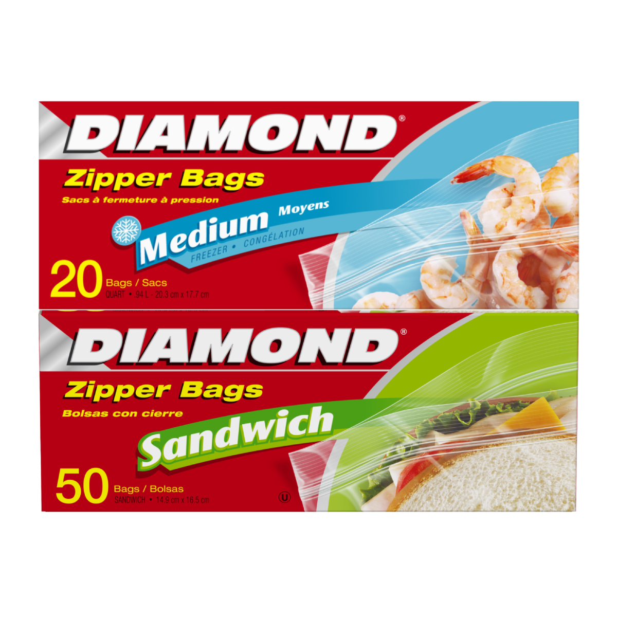 Diamond Sandwich Bags 50 pcs + Freezer Bags Medium 20 pcs