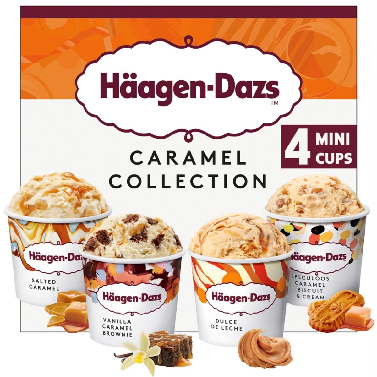 اشتري قم بشراء Haagen-Dazs Caramel Collection Mini Cups 4 x 95 ml Online at Best Price من الموقع - من لولو هايبر ماركت Ice Cream Take Home في الامارات