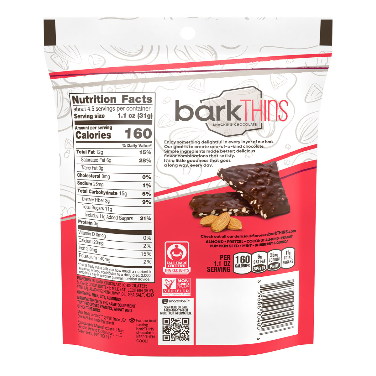 Bark Thins Dark Chocolate Almond & Salt Snacking Chocolate 133 g