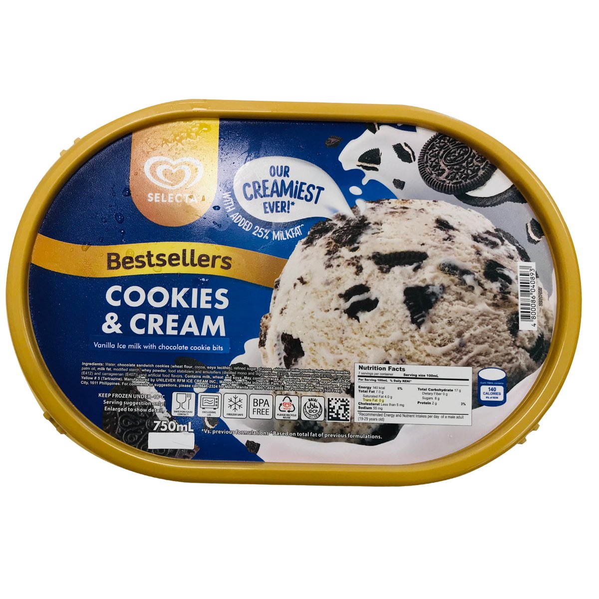 Buy Selecta Cookies & Cream Ice Cream, 750 ml Online at Best Price | Ice Cream Take Home | Lulu UAE in UAE