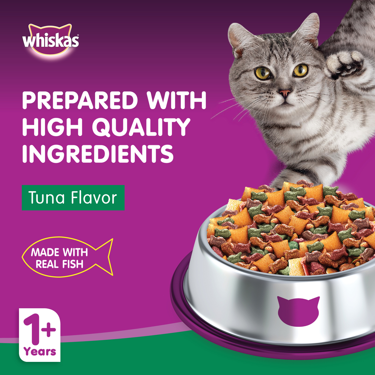 Whiskas Tuna Dry Food for Adult Cats 1+ Years 1.2kg
