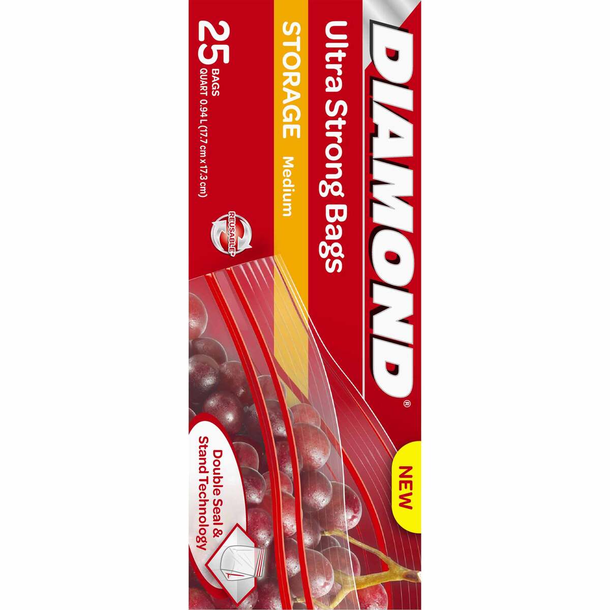 Diamond Ultra Strong Zipper Storage Bags Medium Oxo-Biodegradable Size 17.7cm x 17.3cm 25 pcs