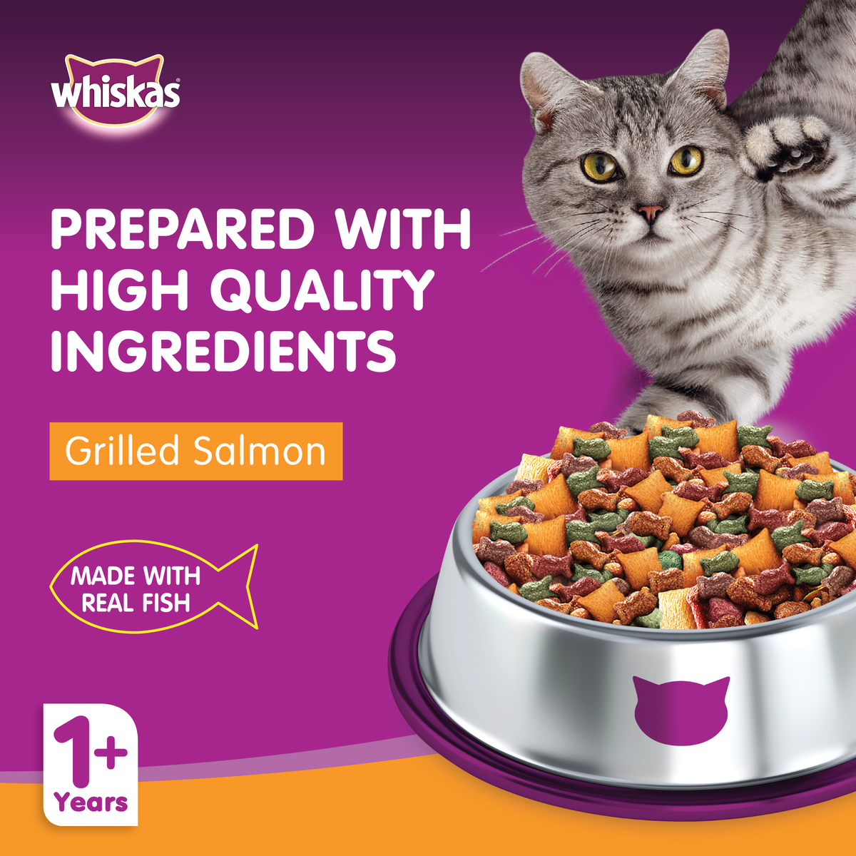 Whiskas Grilled Salmon Dry Food for Adult Cats 1+ Years 1.2 kg