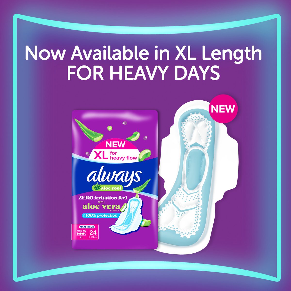Always Aloe Cool Aloe Vera Essence For Light Days For Zero Irritation Feel Long Maxi Thick Pads Sanitary Pads With Wings 30 pcs